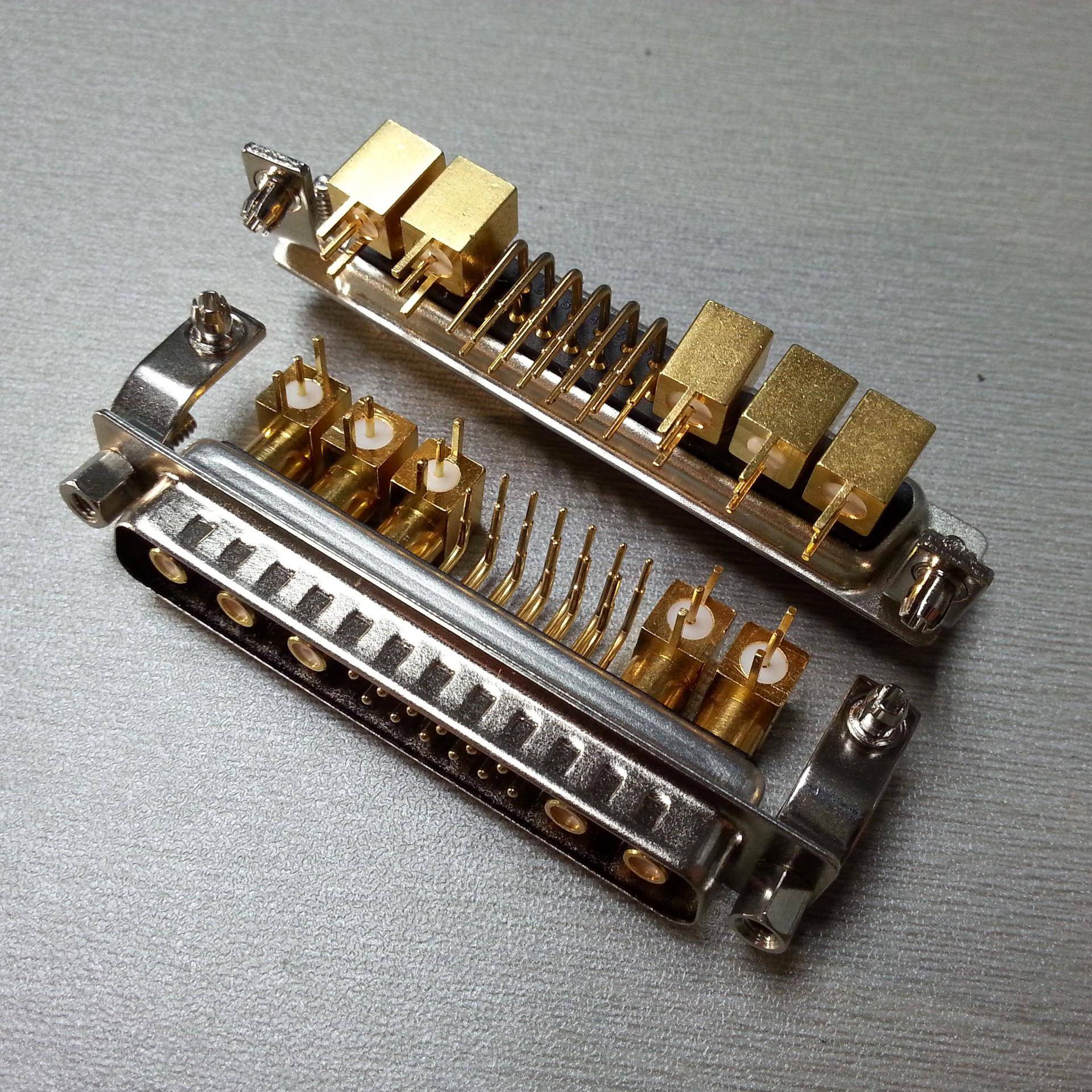 混合射频D-SUB17W5弯脚公座射频同轴信号17W5公头90度焊板连接器