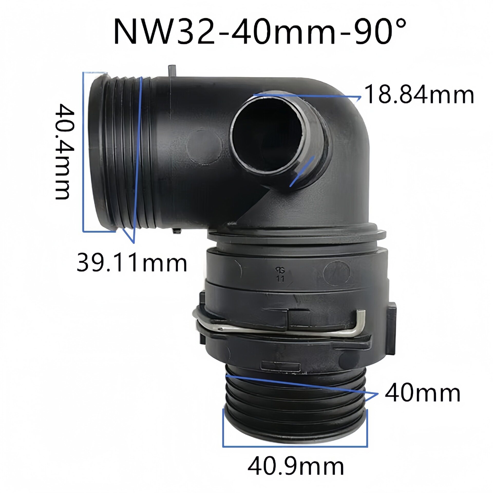 NW32大尺寸弯头公母冷却暖风水管废气管内径约38mm 塑料黑色接头