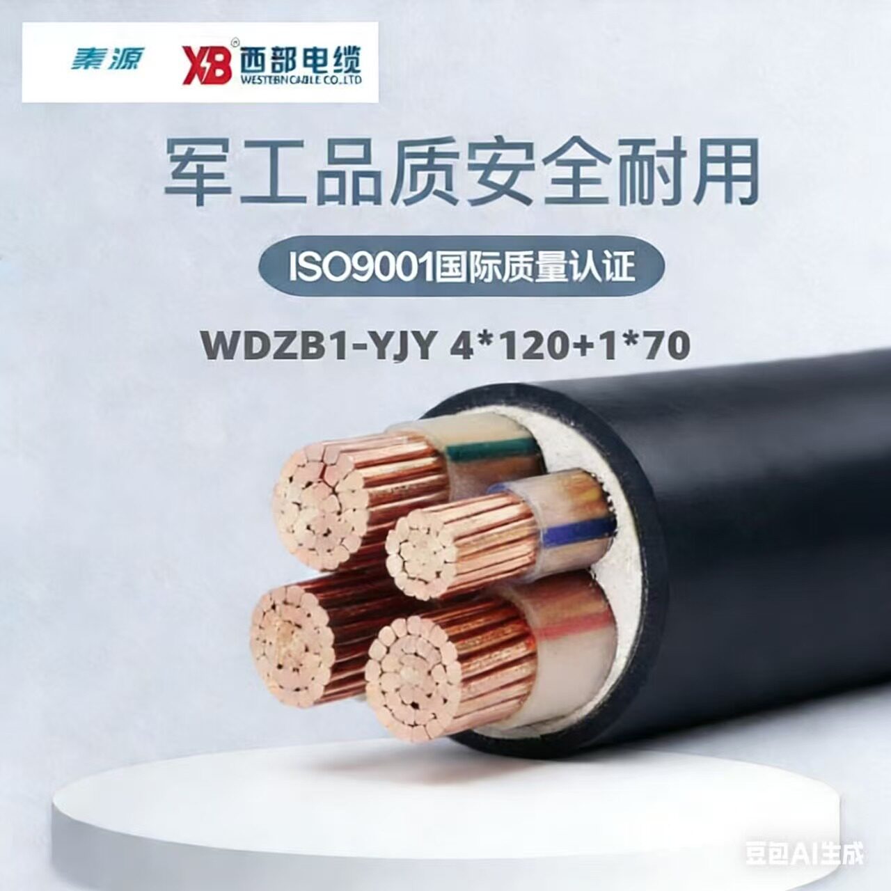 西部电缆WDZB1-YJY4*120+1*70mm2阻燃B1级低压铜芯电力电线