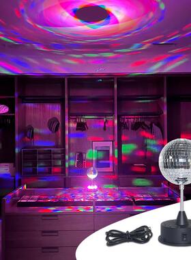2024新款舞台灯自动旋转可吊挂LED七彩变色party灯5寸mirrorball