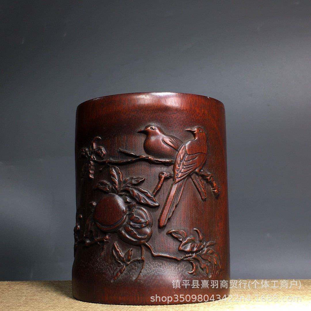 馆藏文案陈设大量仿古竹雕笔筒木雕手工雕刻漆器文具