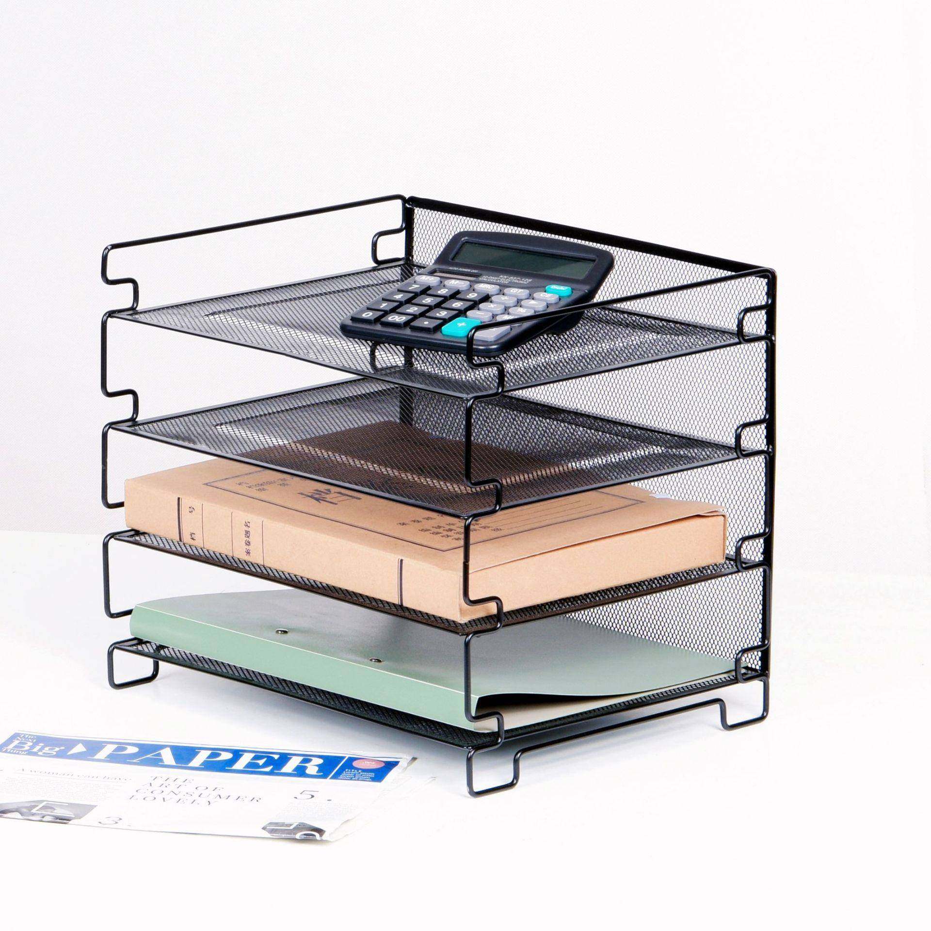 铁线文件架桌面管理架金属网状全铁网多层资料架收纳架文件整理架