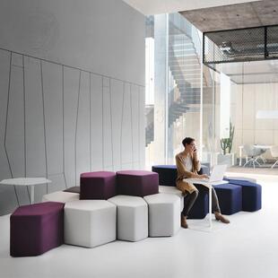 创意设计师时尚家具六角形布艺墩子组合商场幼儿园等候区休闲软凳