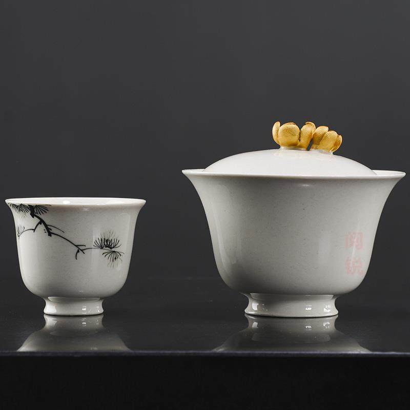草木灰金梅花二才高脚盖碗含草木灰不老松纯手绘茶杯家用单人茶具,节庆用品/礼品,新娘配件,淘宝优惠券,粉丝福利购,淘宝优惠卷