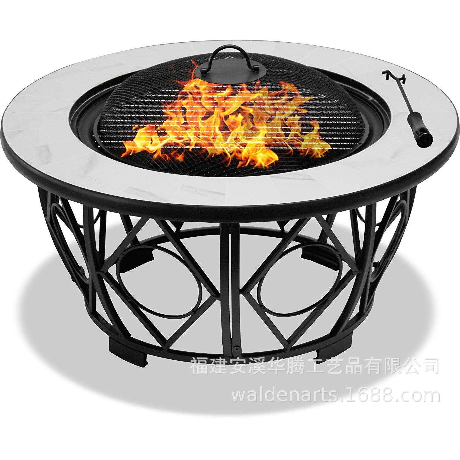 铁艺火炉户外庭院美式BBQ瓷砖马赛克火炉桌烧烤桌