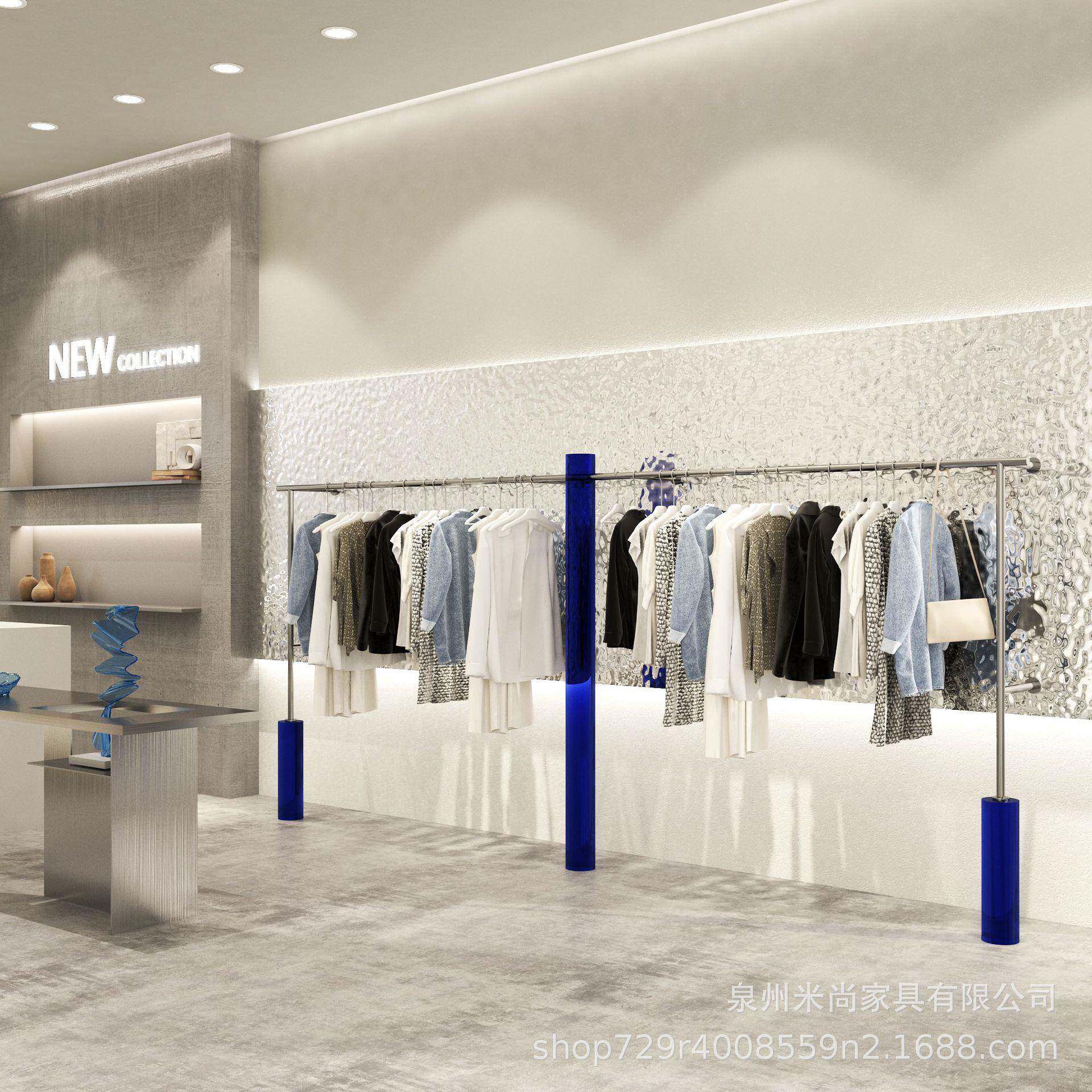 服装店亚克力展示架陈列架商场不锈钢男装店上墙组合收纳架子衣架