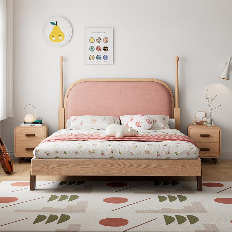 北欧风实木儿童床男孩1.2m榉木软靠床小户型1.5米原木女孩公主床