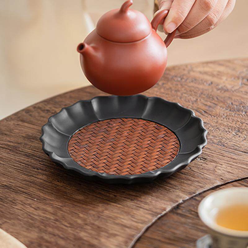 电木嵌竹编壶承干泡台家用盖碗茶壶养壶托盘茶杯隔热垫零配件