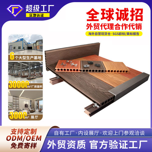 跨境出口户外木塑地板栈道庭院园林木纹圆孔wpc二代共挤塑木地板