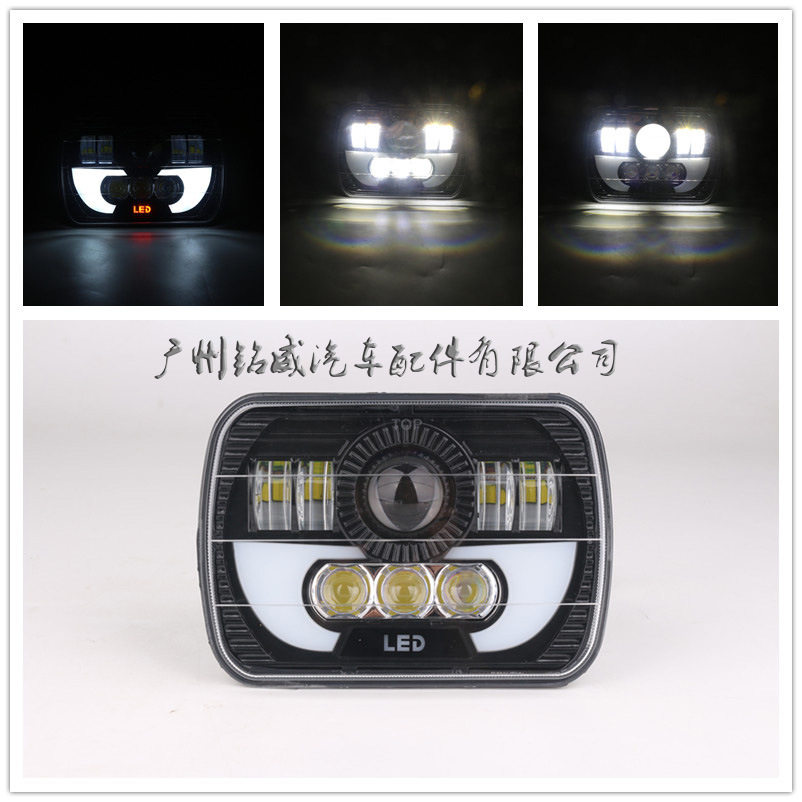 7寸90W方灯 5*7牧马人 货车 卡车改装led远近光前大灯防水
