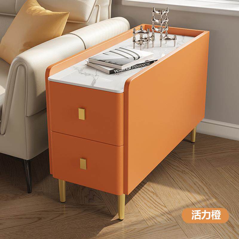 客厅轻奢奶油风沙发边柜侧边柜岩板边几储物窄柜现代意式床边柜木