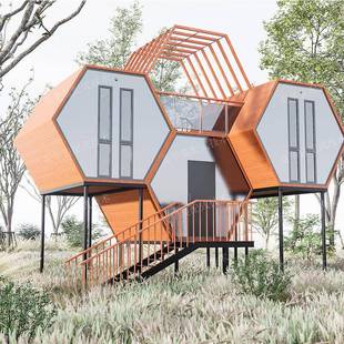钢结构木屋 创意木屋度假别墅 度假村设计建造 轻钢别墅木屋