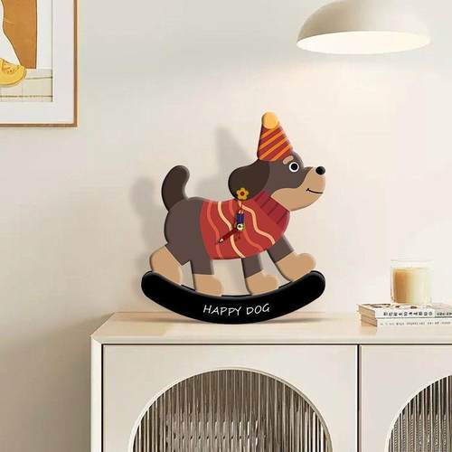 腊肠小狗摆台客厅时钟摆件装饰画创意电视柜摆画卧室床头柜钟表