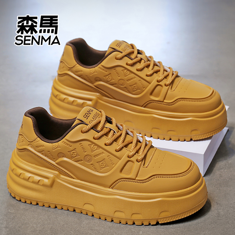 SENMA/森马秋冬新款男鞋厚底增高休闲潮鞋子男百搭软底皮面板鞋男