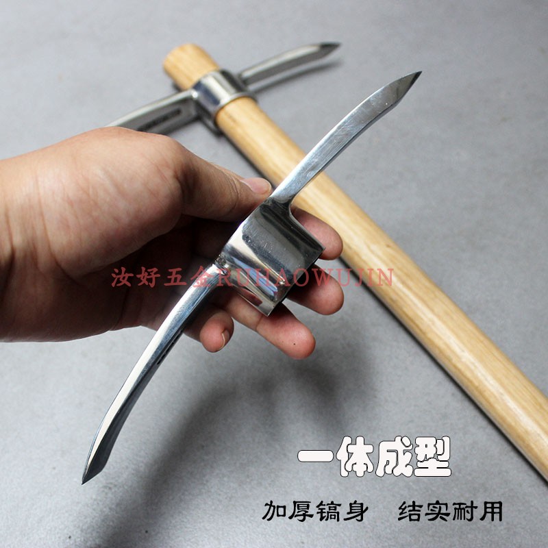 日式园艺不锈钢小洋镐木柄十字镐锄农用钢镐户外冰镐出口园林工具