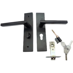 130孔黑色单舌门锁彩钢门房门锁室内家用 卧室黑色门把手卫生间锁