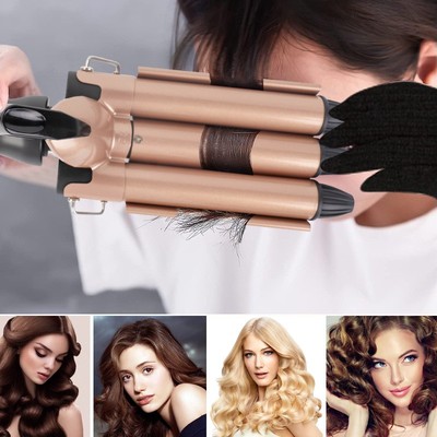 蛋卷棒泡面头陶瓷卷发棒三棒卷发棒水波纹大波浪可折叠美发造型器