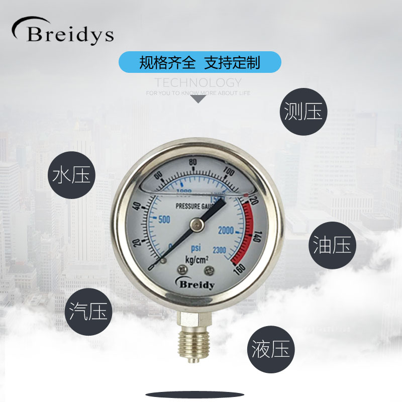 压力表YN50耐震不锈钢压力表气压表水压表真空表液压表0-1.6MPa