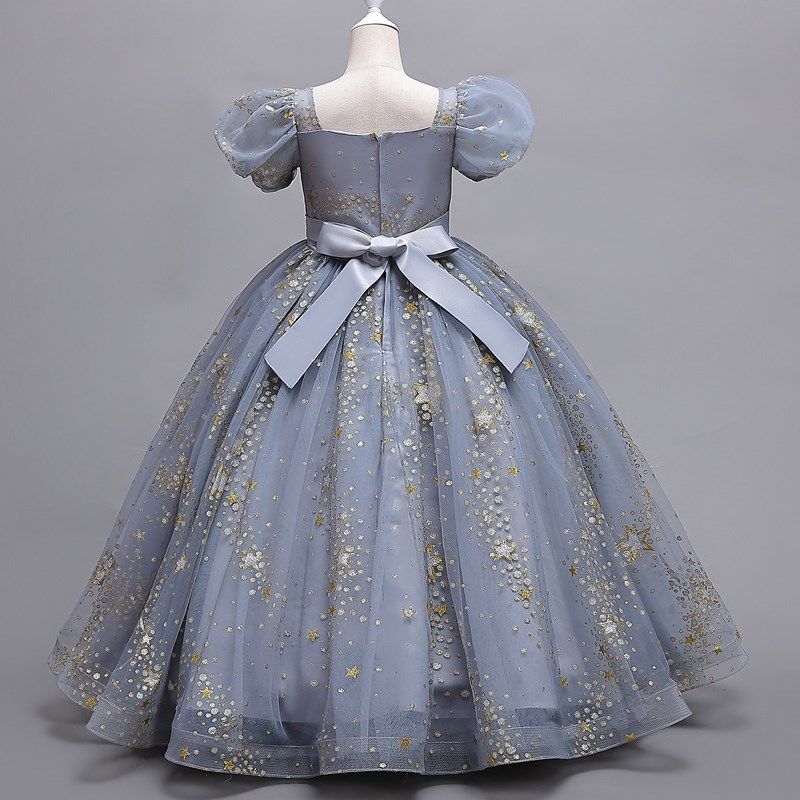中大童生日礼服公主裙主持人钢琴演出服装女童亮片蓬蓬网纱连衣裙