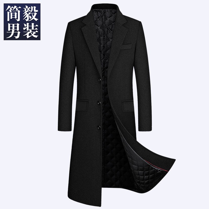 秋冬新款羊毛呢大衣男长款过膝中青年男士外套加厚西服领呢子风衣