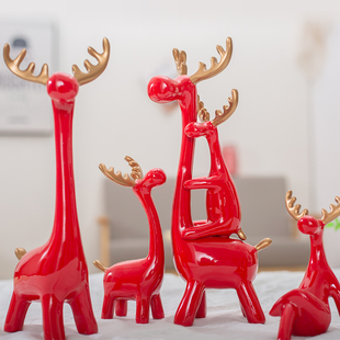 创意摆件客厅电视柜酒柜家居装饰隔断一家三口鹿北欧简约工艺品