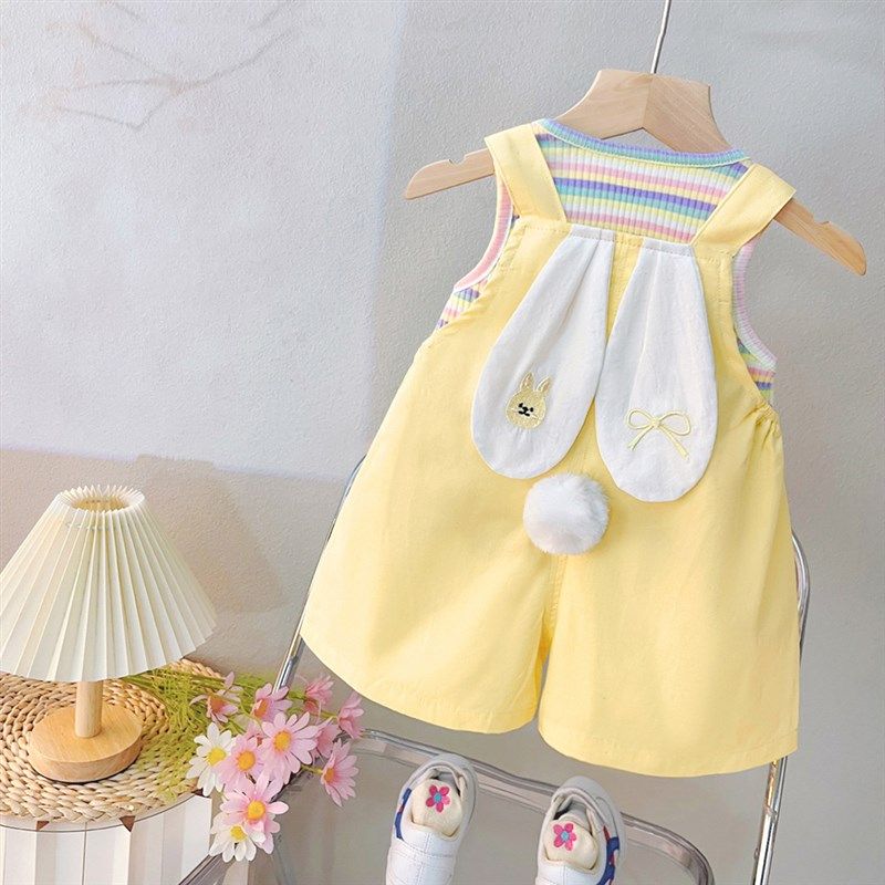 女宝宝夏装套装2024新款洋气网红婴幼儿童夏季一岁女童衣服背带裤