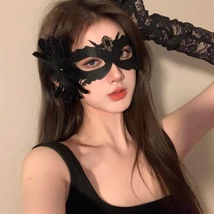 黑色花朵半脸面具女生眼罩蕾丝面罩cos晚会假面舞会装扮万圣节