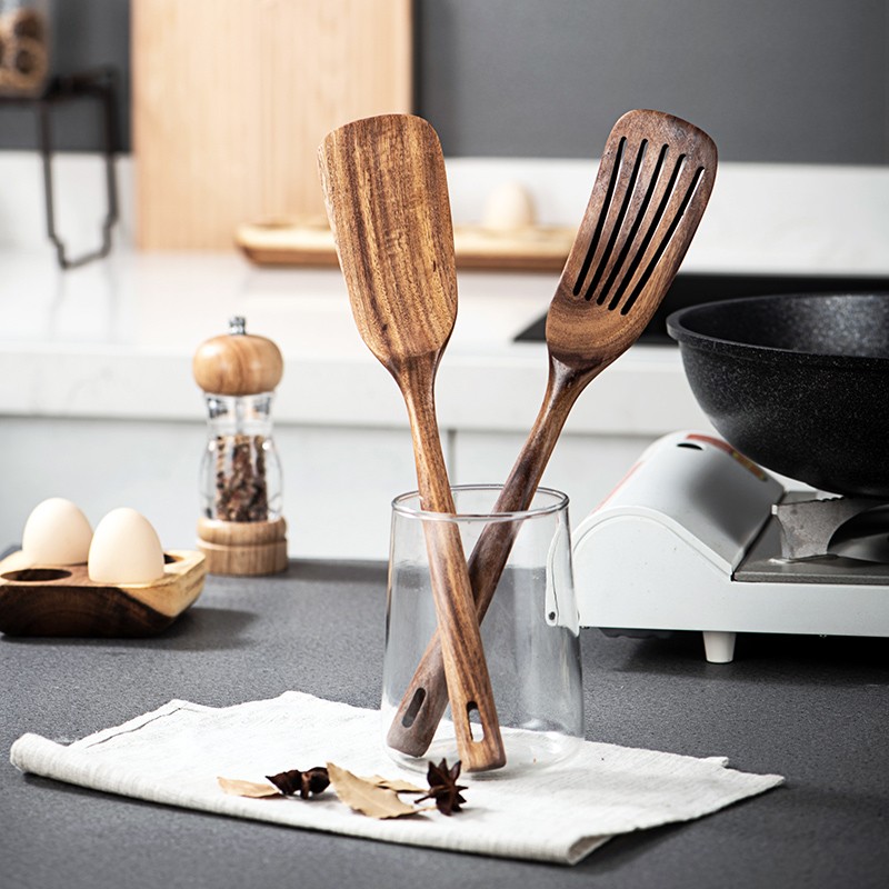 凯谷柚木锅铲长柄实木菜铲漏铲家用炒勺不粘锅炒菜铲子厨具套装