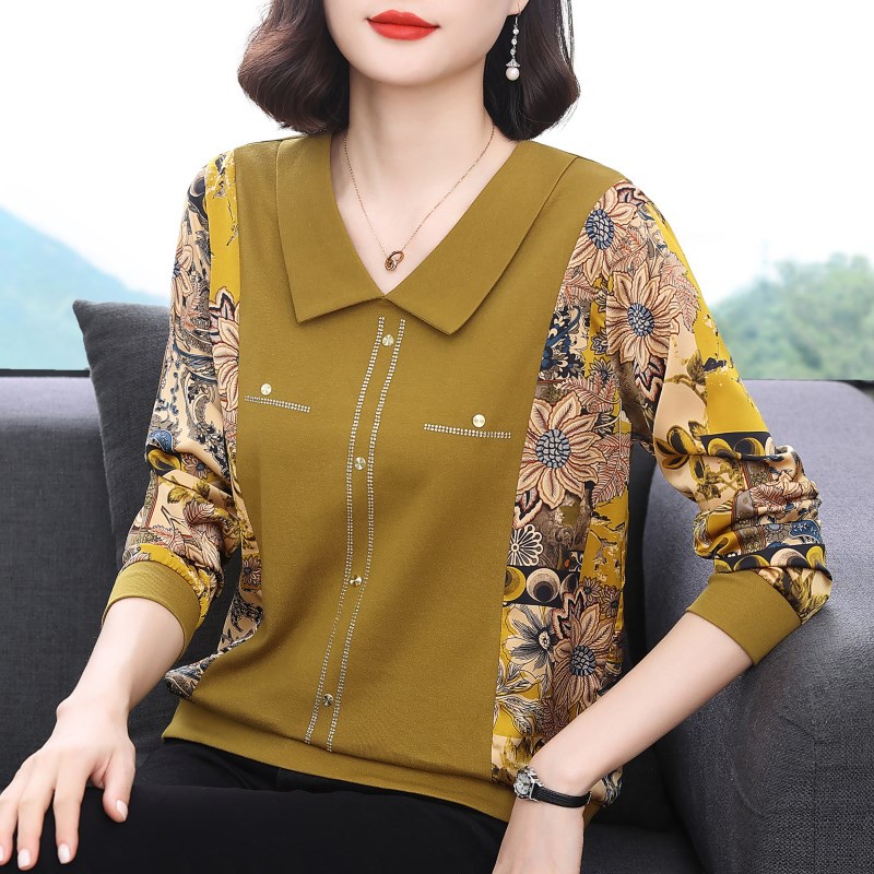 纯棉长袖t恤女2024春秋装新款洋气针织上衣中老年妈妈秋衣外穿潮