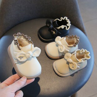 小童鞋子女宝宝短靴加绒公主鞋秋冬季女童袜子鞋皮靴婴儿童学步鞋