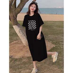 孕妇裙子夏季 韩版 纯棉宽松遮肚不显怀短袖 T恤孕妇连衣裙 2024新款
