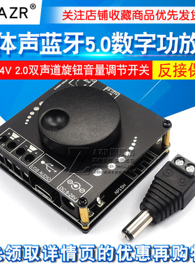 40W50WX2立体声蓝牙5.0数字功放板12V/24V2.0双声道旋钮音量调节