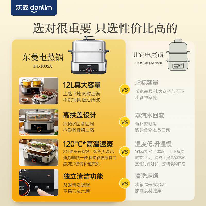 东菱DL-005A电蒸锅家1用多功能蒸炖一1体 电脑控式制2L不锈钢多层