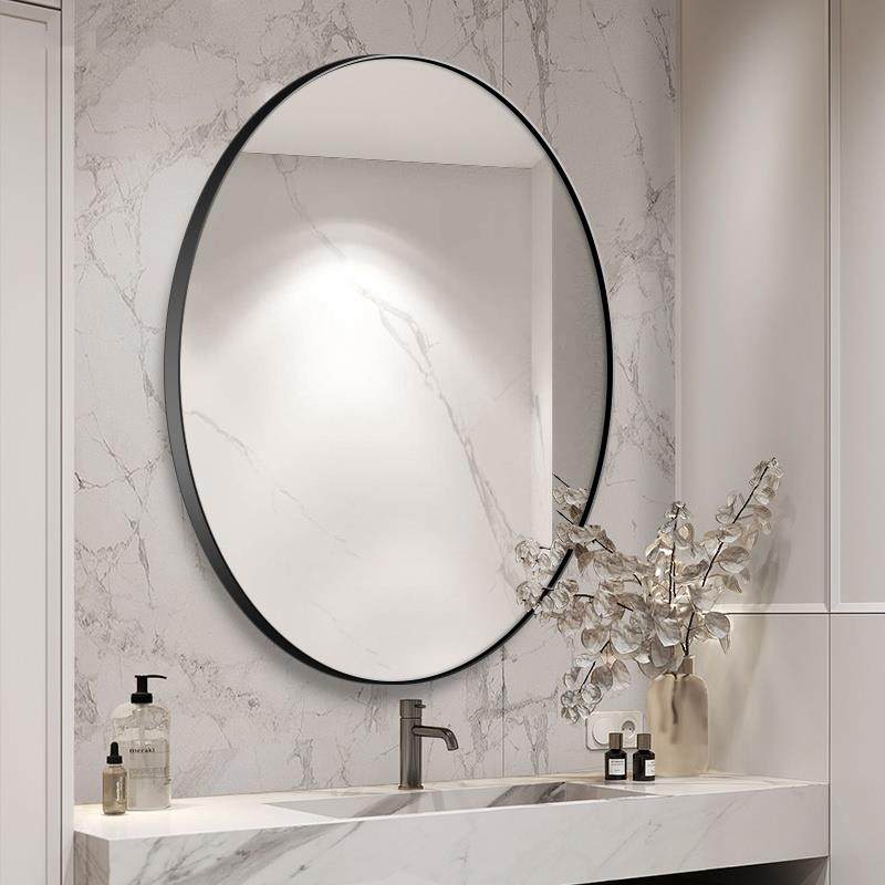 法式墙铝合金浴DIY室洗脸盆上的镜贴子卫生间自粘椭圆形玻璃化妆