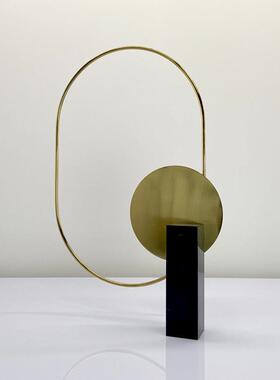 属简约现代黑色大理石金装屏饰球环风摆件IZH客厅书房样板间装圆