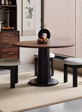 法式复YMN-CZ古实木餐桌椅型组合用家小户型圆桌黑色古风中小白蜡