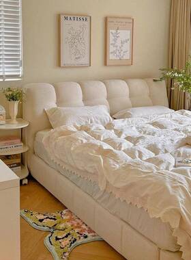 现代简约布泡床奶油风in婚sYCT风卧室艺软包双人床床芙榻榻米储物