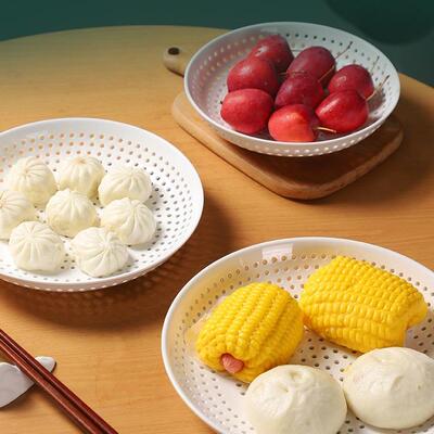 陶蒸水盘饺子盘蒸包子蒸海鲜沥瓷盘圆形多孔蒸ICT格蒸笼果盘微波