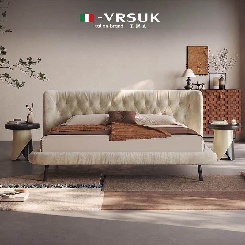 意式极简布艺床奶油风设计师轻奢主卧1.8米双人婚床现代简约新款
