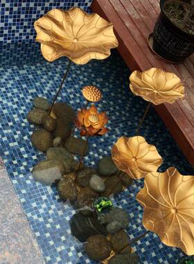 莲花景观所装饰品荷叶室内水景水池落地创意荷花摆件酒店铜铁艺会