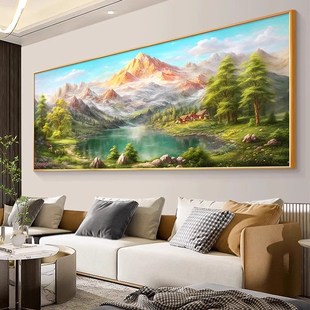 适合西墙聚宝盆山水画客厅装饰画家有靠山沙发背景墙办公室挂壁画