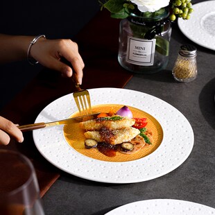 创意位上餐盘酒店会所主餐盘西餐厅牛排凉菜点心甜品圆形陶瓷平盘