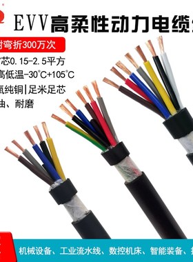 柔性动力电缆线EVV 8 10 12 16 20芯0.15 0.2 0.3多芯护套线105度