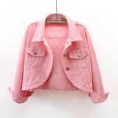 新款 长袖 高腰短款 2024春季 牛仔外套女宽松上衣披肩夹克外搭开衫 潮