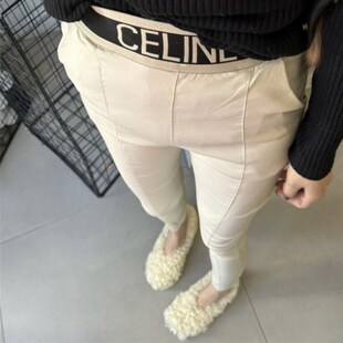 2023秋冬新款加绒涂层裤子女小脚弹力修身显瘦外穿打底裤字母腰女