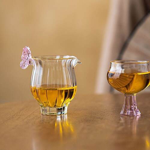 粉蝶花苞玻茶璃夫公道杯玻璃茶海高档功RVA茶道配件耐高分温器