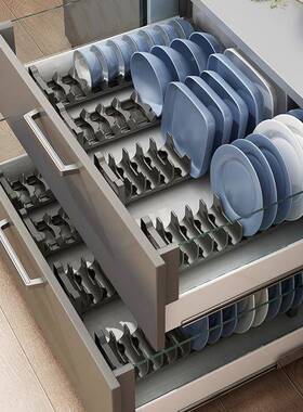 放碗碟收纳架内盘28102厨房置物架置橱子柜抽屉碗盘沥水架用家分