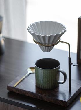 ā手咖杯啡F$ph(@vb架日冲式简约节胡桃木黄铜咖啡支架可调过滤架