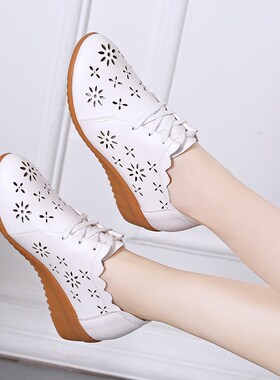 护士鞋软底白色女春夏季坡跟防滑医护单鞋平底牛筋底真皮不累脚