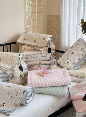 CELING韩式全棉绗缝夹棉印花床盖三件套榻榻米防滑床单学生宿舍